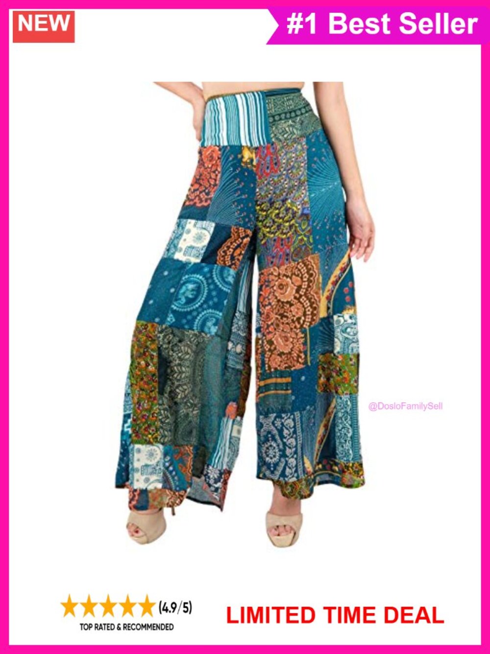 Wide Leg Palazzo Pants Yoga Hippie Harem Trousers Patchwork Rayon
